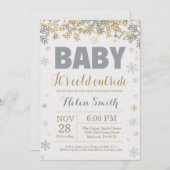 ベビーその冷たい外の金ゴールドと灰色の赤ちゃんシャワー 招待状 (正面/裏面)