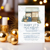 ベビーその冷たい外の雪片の冬 招待状