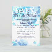 ベビーその冷たい外の雪片ブルーシャワー 招待状 (スタンド正面)