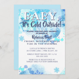 ベビーその冷たい外の雪片ブルーシャワー 招待状