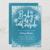 ベビーその冷たい外の青い冬の赤ちゃんシャワー 招待状 (正面/裏面)