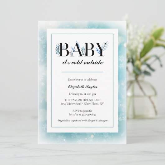 ベビーその冷たい外の青い冬の赤ちゃんシャワー 招待状 (スタンド正面)