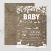 ベビーその冷たい外の鹿の冬の赤ちゃんシャワー 招待状 (正面/裏面)