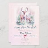 ベビーその冷たい外の鹿の女の子の赤ちゃんシャワー 招待状 (正面/裏面)