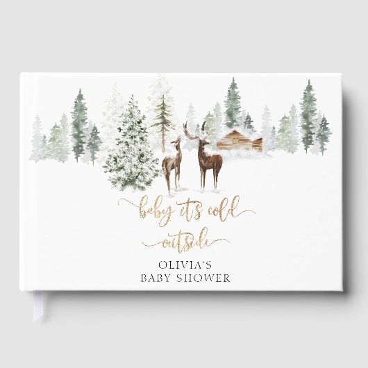 ベビーその冷たい外の鹿の赤ちゃんシャワーゲストブック ゲストブック (正面)