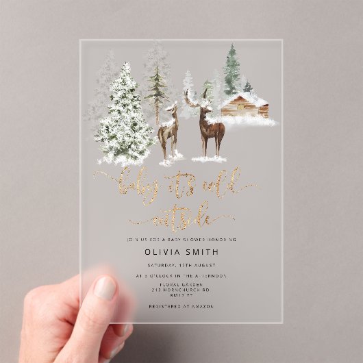 ベビーその冷たい外の鹿の赤ちゃんシャワー アクリル招待状 (インサイチュ (ポータブル))