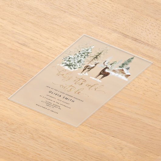 ベビーその冷たい外の鹿の赤ちゃんシャワー アクリル招待状 (レイダウン)