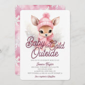 ベビーその冷たい外の鹿ピンク冬の赤ちゃんシャワー 招待状 (正面/裏面)