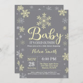 ベビーその冷たい外の黄色の冬の赤ちゃんシャワー 招待状 (正面/裏面)
