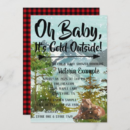 ベビーその冷たい外クマ赤ちゃんシャワー誘発 招待状 (正面/裏面)