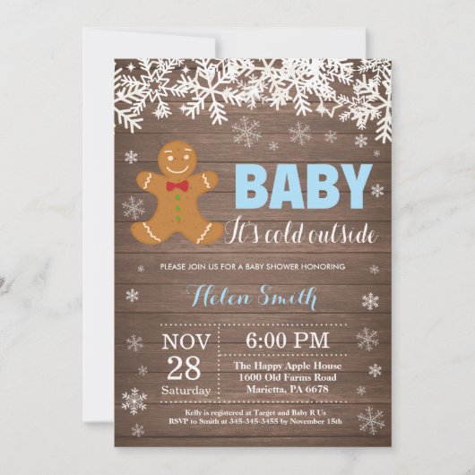 ベビーその冷たい外ジンジャーブレッドマンベビーシャワー 招待状 (正面)