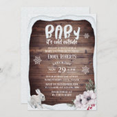 ベビーその冷たい外スノーフレーク冬の赤ちゃんシャワー 招待状 (正面/裏面)