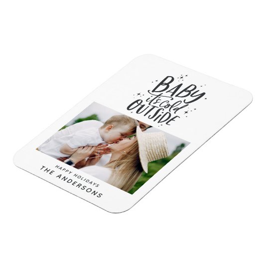 ベビーその冷たい外タイポグラフィクリスマスフォト マグネット (左側)