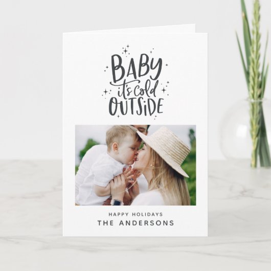 ベビーその冷たい外タイポグラフィクリスマスフォト 案内状 (正面)