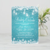 ベビーその冷たい外ターコイズ冬の赤ちゃんシャワー 招待状 (スタンド正面)