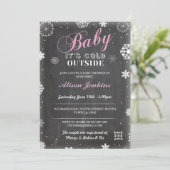 ベビーその冷たい外ピンクの女の子ベビーシャワー招待状 招待状 (スタンド正面)