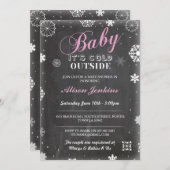 ベビーその冷たい外ピンクの女の子ベビーシャワー招待状 招待状 (正面/裏面)