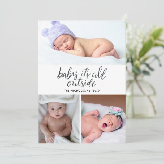 ベビーその冷たい外側の手書きの休日の写真 シーズンカード (スタンド正面)