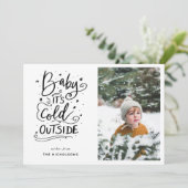 ベビーその冷たい外側の手書きスクリプト写真 招待状 (スタンド正面)