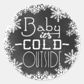 ベビーその冷たい外側の白い雪片ブラックボード ラウンドシール (正面)