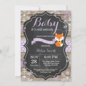 ベビーその冷たい外側パープルキツネ女の子ベビーシャワー 招待状 (正面)