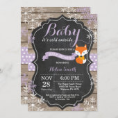 ベビーその冷たい外側パープルキツネ女の子ベビーシャワー 招待状 (正面/裏面)