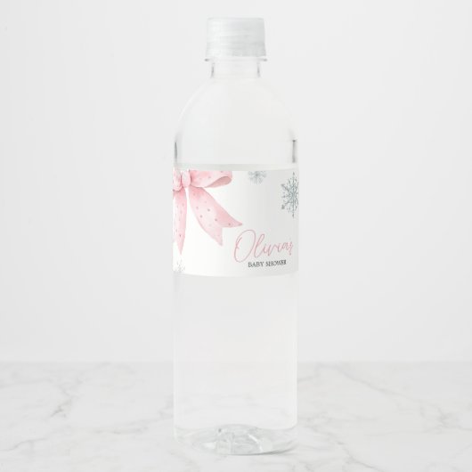 ベビーその冷たい外側ピンクの弓ベビーシャワー ペットボトルラベル (正面)