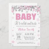 ベビーその冷たい外側ピンク銀色の女の子ベビーシャワー 招待状 (正面/裏面)