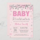 ベビーその冷たい外側ピンク銀色の女の子ベビーシャワー 招待状 (正面/裏面)