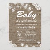 ベビーその冷たい外素朴冬の赤ちゃんシャワー 招待状 (正面/裏面)