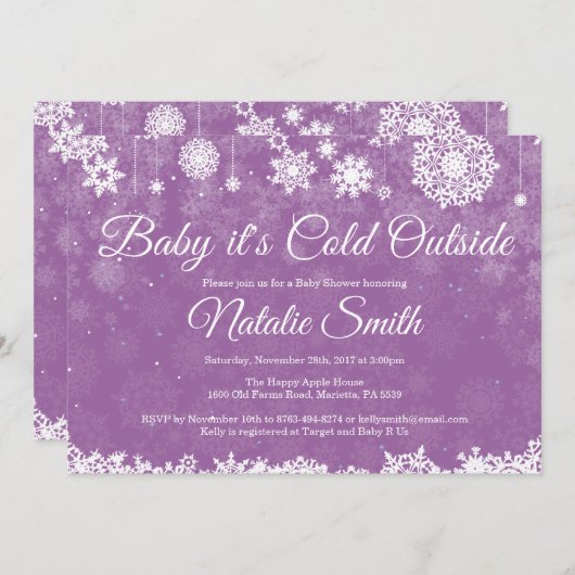 ベビーその冷たい外素朴冬の赤ちゃんシャワー 招待状 (正面/裏面)