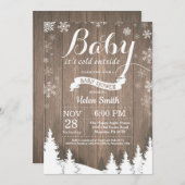 ベビーその冷たい外素朴冬の赤ちゃんシャワー 招待状 (正面/裏面)