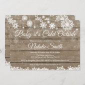 ベビーその冷たい外素朴冬の赤ちゃんシャワー 招待状 (正面/裏面)