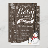 ベビーその冷たい外素朴冬の赤ちゃんシャワー 招待状 (正面/裏面)