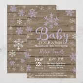 ベビーその冷たい外素朴冬の赤ちゃんシャワー 招待状 (正面/裏面)