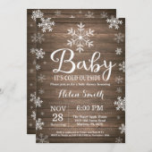 ベビーその冷たい外素朴冬の赤ちゃんシャワー 招待状 (正面/裏面)