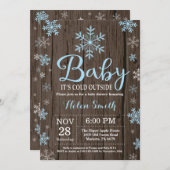 ベビーその冷たい外素朴冬の赤ちゃんシャワー 招待状 (正面/裏面)