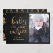 ベビーその冷たい外金ゴールド | 黒板写真 招待状 (正面/裏面)