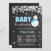ベビーその冷たい外雪だるま男の子ベイビーシャワー 招待状 (正面/裏面)