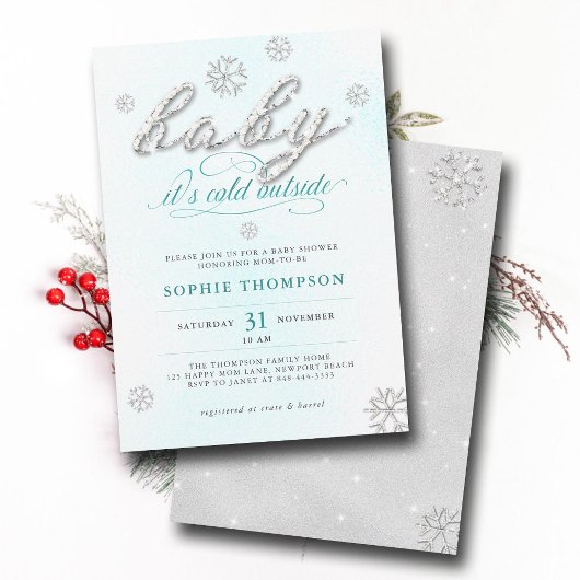 ベビーその冷たい外Rhinestonesグリッターシャワー 招待状