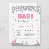 ベビーその冷たい屋外ディアガールベビーシャワー 招待状 (正面/裏面)