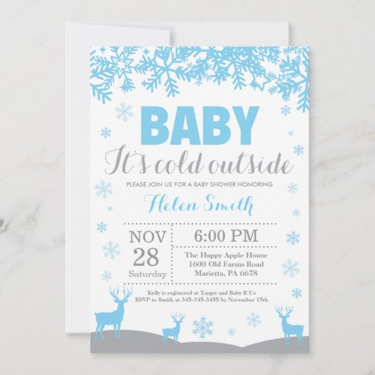 ベビーその冷たい屋外ディアボーイ赤ちゃんシャワー 招待状 (正面)