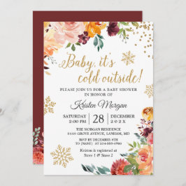 ベビーその冷たい屋外バーガンディフローラベビーシャワー 招待状