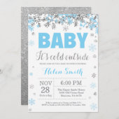 ベビーその冷たい屋外ブルーシルバーボーイベビーシャワー 招待状 (正面/裏面)
