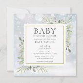 ベビーその冷たい屋外ベビースシャワー冬の雪 招待状 (正面)