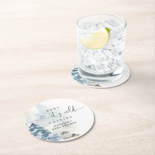 ベビーその冷たい松の木の赤ちゃんシャワー ラウンドペーパーコースター (インサイチュ)