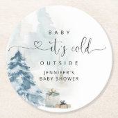 ベビーその冷たい松の木の赤ちゃんシャワー ラウンドペーパーコースター (正面)