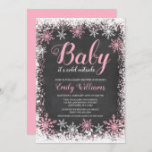 ベビーその冷たい雪の外の冬の女の子の赤ちゃんシャワー 招待状 (正面/裏面)