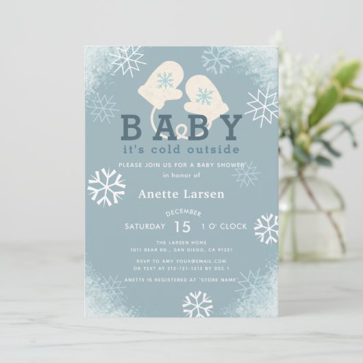 ベビーその冷間外手袋シャワー招待状 招待状 (スタンド正面)