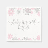 ベビーその寒い冬の外のスノーフレークピンクシルバー スタンダードカクテルナプキン (正面)